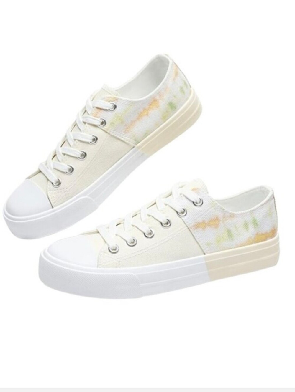 Women’s Low-Top Canvas Sneakers in Cream with Pastel Tie-Dye Accent